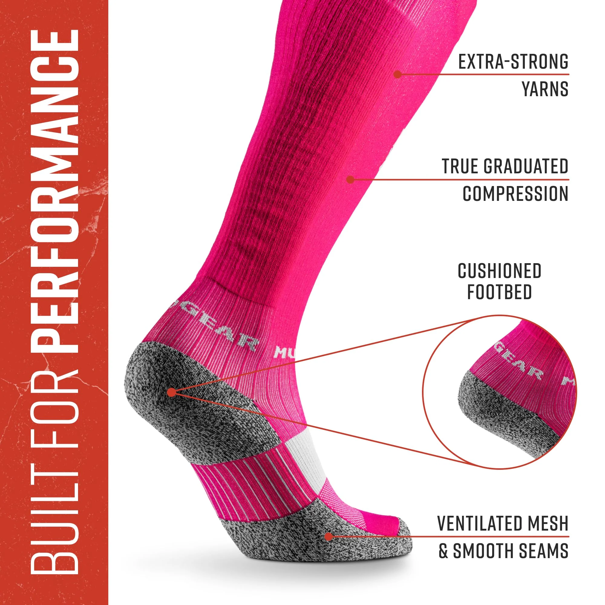 Mudgear - Tall Compression Socks (Pink/Gray) - Image 4