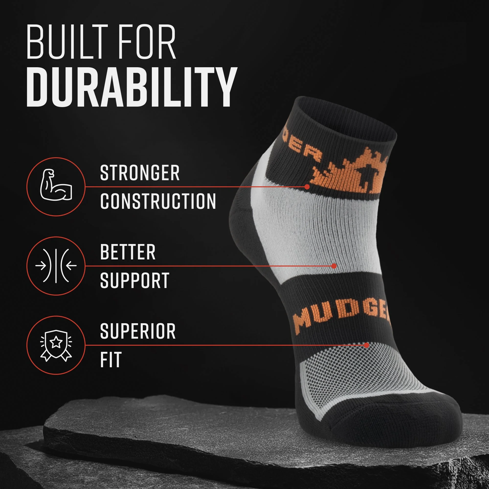 Mudgear - Tough Mudder by Mudgear Quarter (1/4) Crew Sock - Image 2
