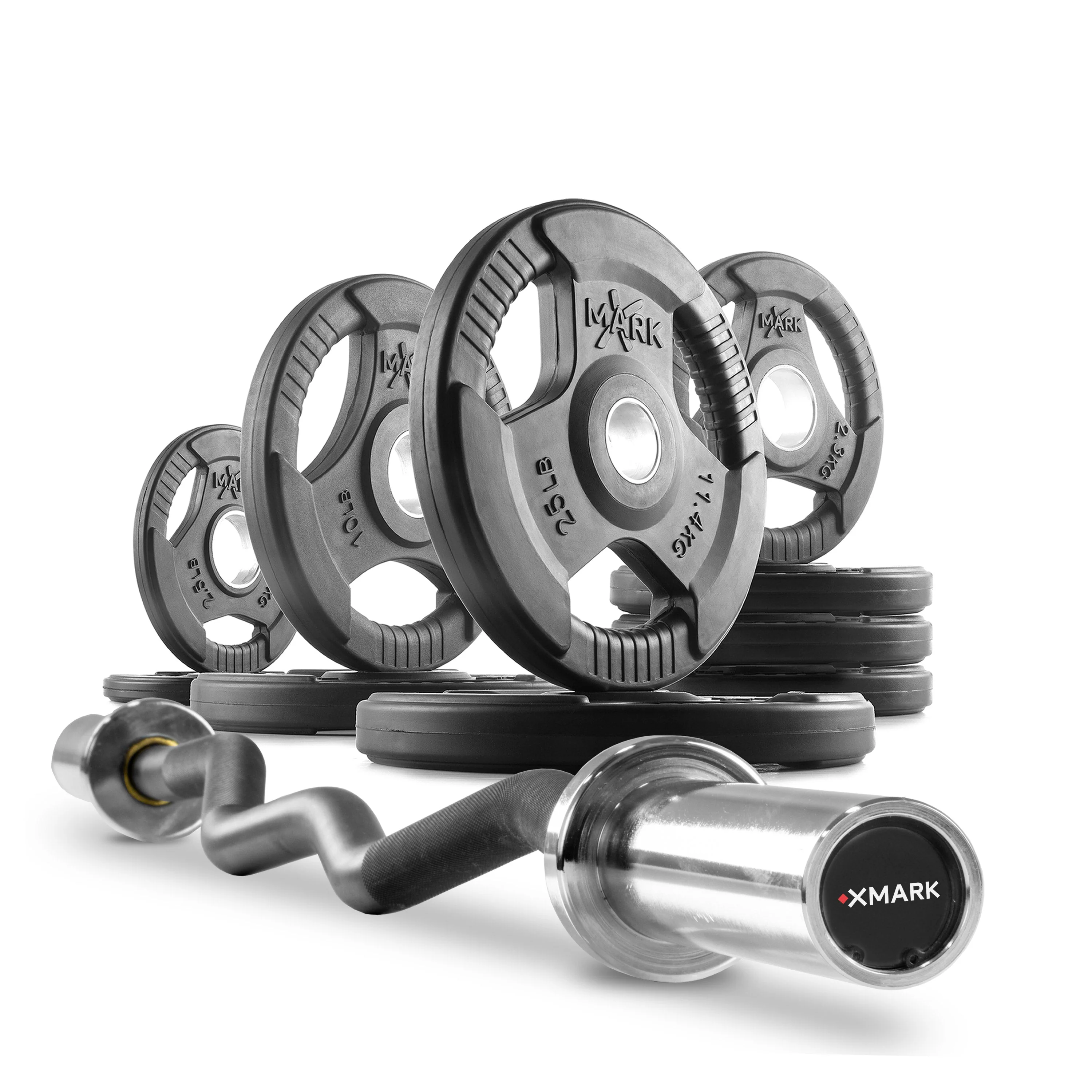 XMARK - Tri-Grip Olympic Weight Plates and Curl Barbell Sets - Image 5