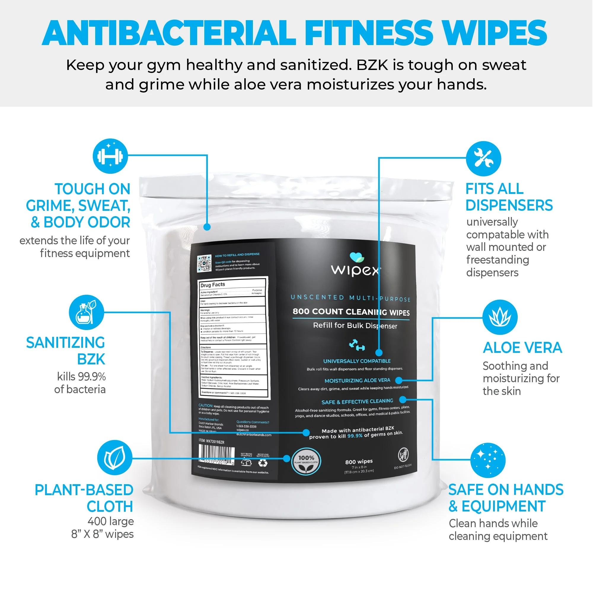 Wipex Co. - Antibacterial Bulk Gym Wipes Refill Roll 800ct | Skin-Safe 98.9% Natural Formula | Biodegradable Cloth - Image 8