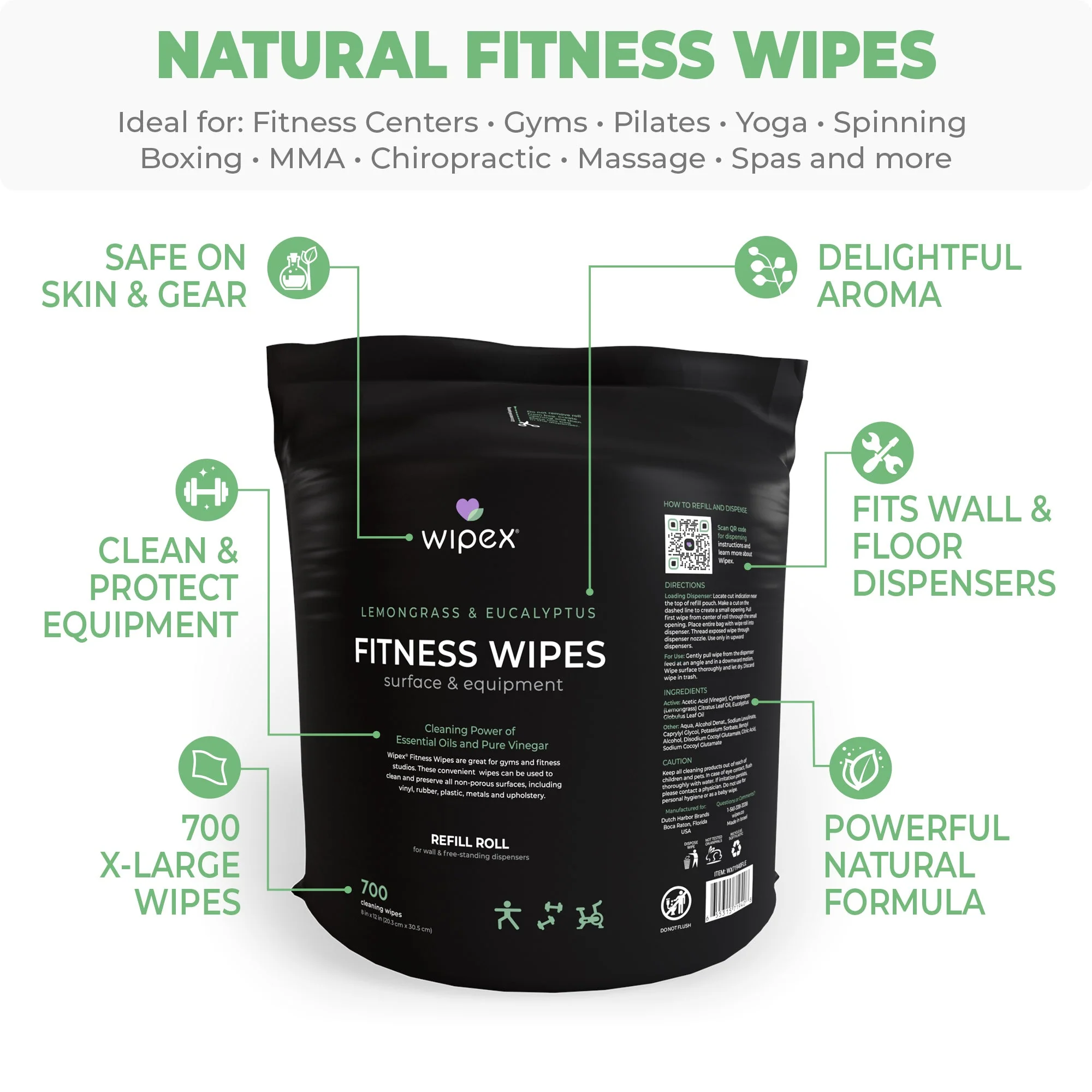 Wipex Co. - Natural Fitness Equipment Wipes 700ct Bulk Gym Refill Roll - Image 2