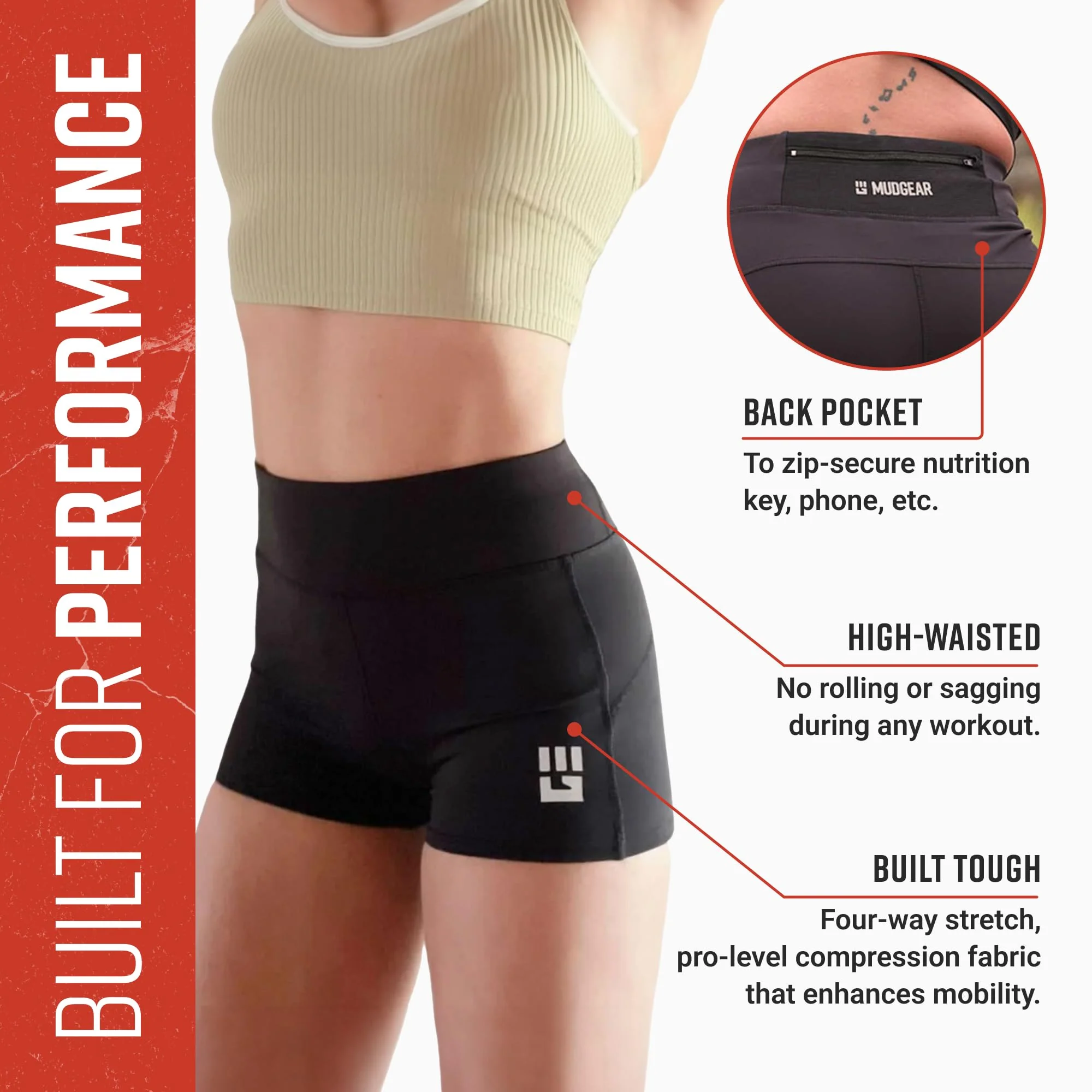 Mudgear - Women's Flex-Fit Compression Shorts 2-inch Inseam - Image 3